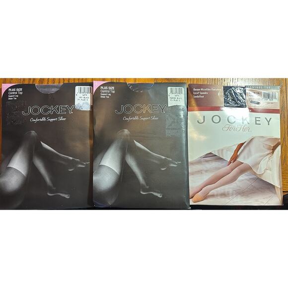 3 Jockey Black Navy Pantyhose Hosiery Control Top SZ M/T Plus F A100953 - Picture 1 of 2